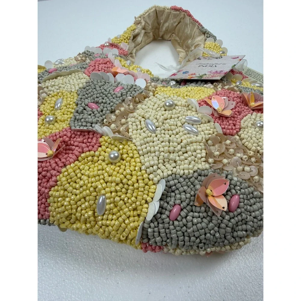NWT Handcrafted India Beaded Hobo Bag Pastel Sequin Pearl Embellished New